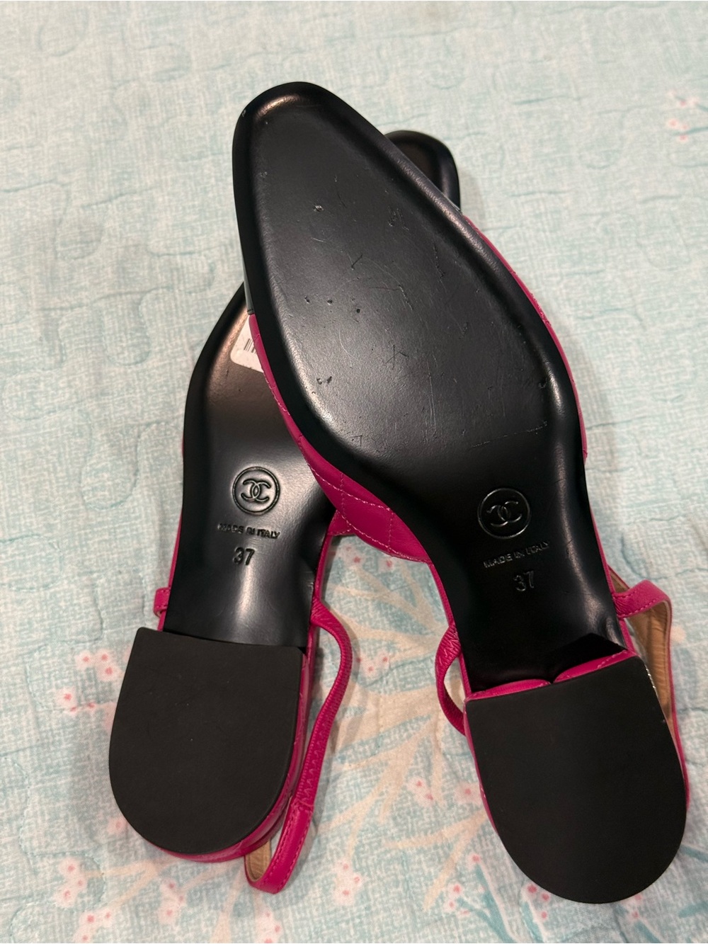 New CHANEL Fuchsia and Black Quilted Slingback Lambskin Flats 37/7 - Picture 14 of 16